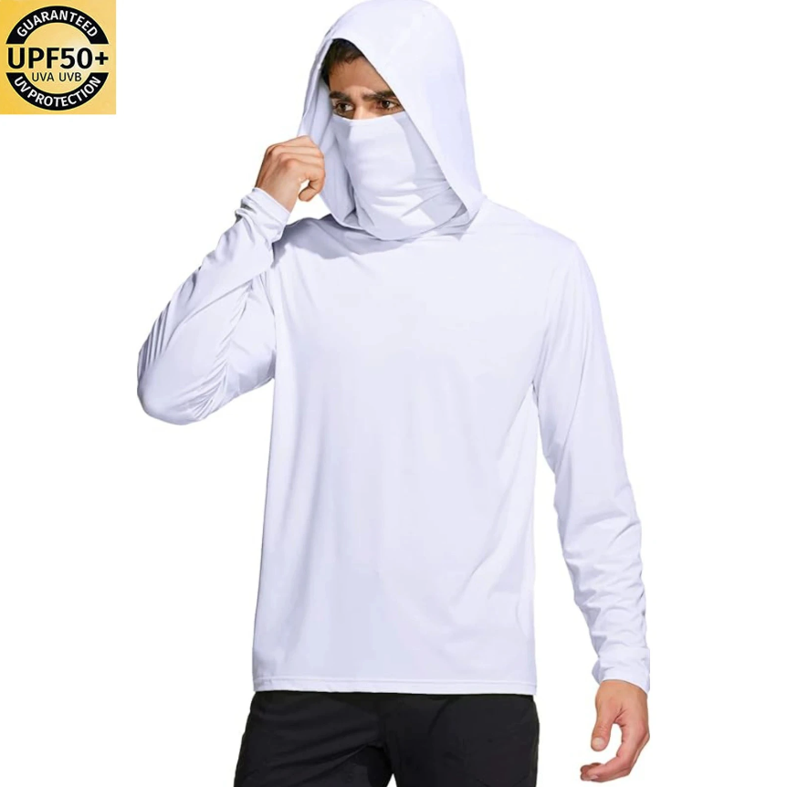 Fishing Mask Sun Protection - Heren Effen Kleur Vissershirt met Capuchon,